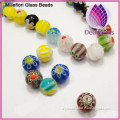 Bead,millefiori glass,multicolored 10mm round